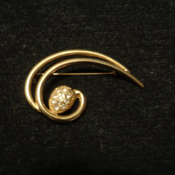 VINTAGE LG SWIRL BLING GOLDTONE PIN - Picture 2 of 4